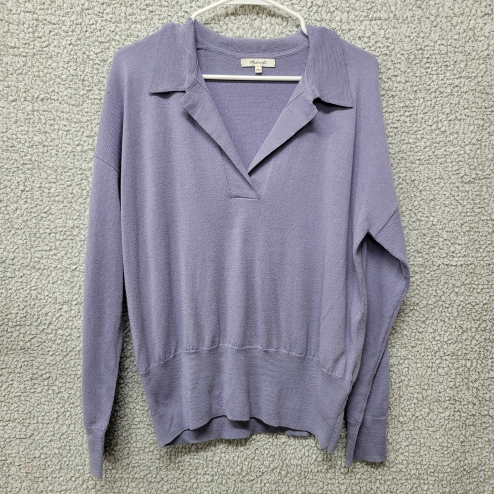 Madewell Womens Merino Wool Polo Sweater Purple Long Sleeve V-Neck Large